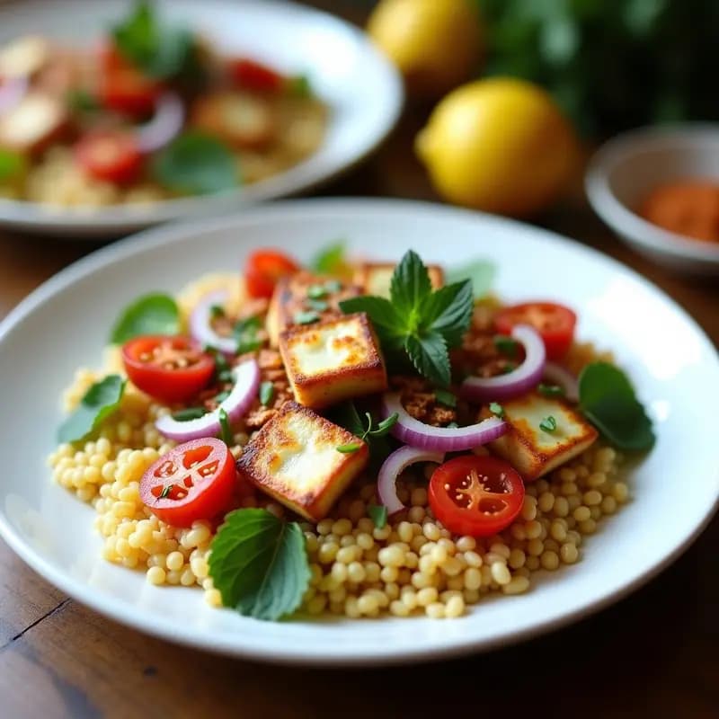 Tabuleh de Espelta con Tomates Secos y Queso Halloumi: Ensalada Libanesa Gourmet y Sin Gluten