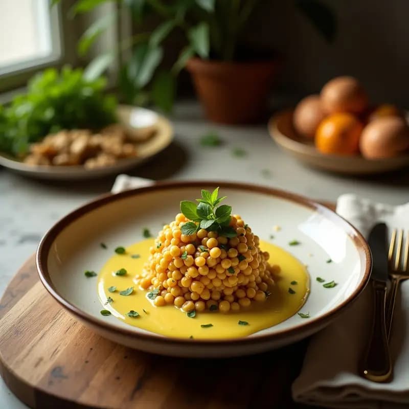 Ensamblaje de Tabuleh con Granos de Trinidado y Vinagreta de Limón: Ensalada Libanesa Vegana