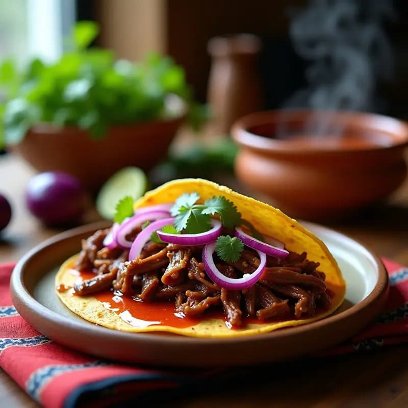 Taco de Barbacoa de Res con Konsome y Cebolla Morada: Receta Mexicana Tradicional en Olla Lenta