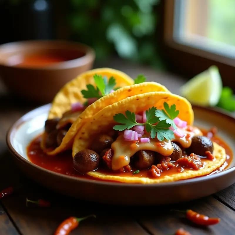 Taco de Birria de Hongos Oyster y Queso Vegano: Receta Mexicana de Fusión en Airfryer