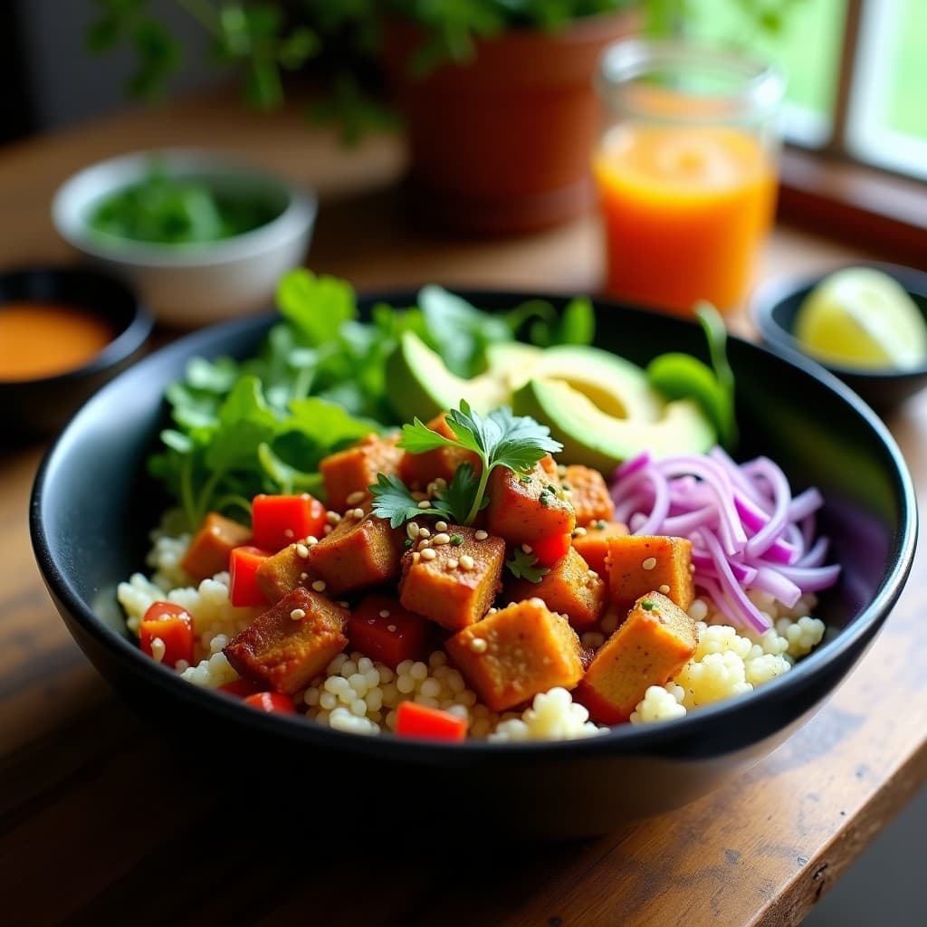 Taco Bowl de Arroz Cauliflower con Carne de Jackfruit Desmenuzada: Receta Vegana en 25 Minutos