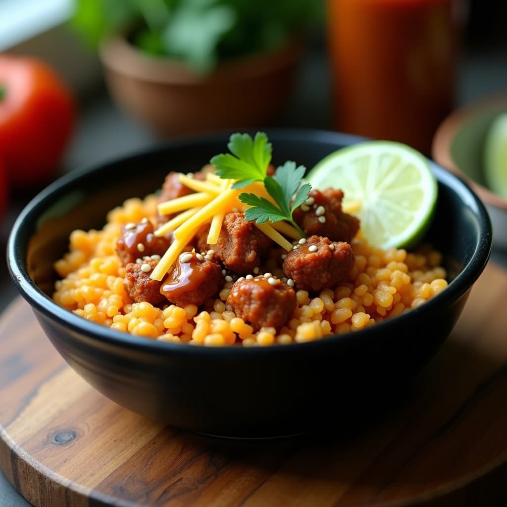 Taco Bowl de Cauliflower Rice y Carne de Soja con Salsa de Chipotle: Receta Mexicana Keto