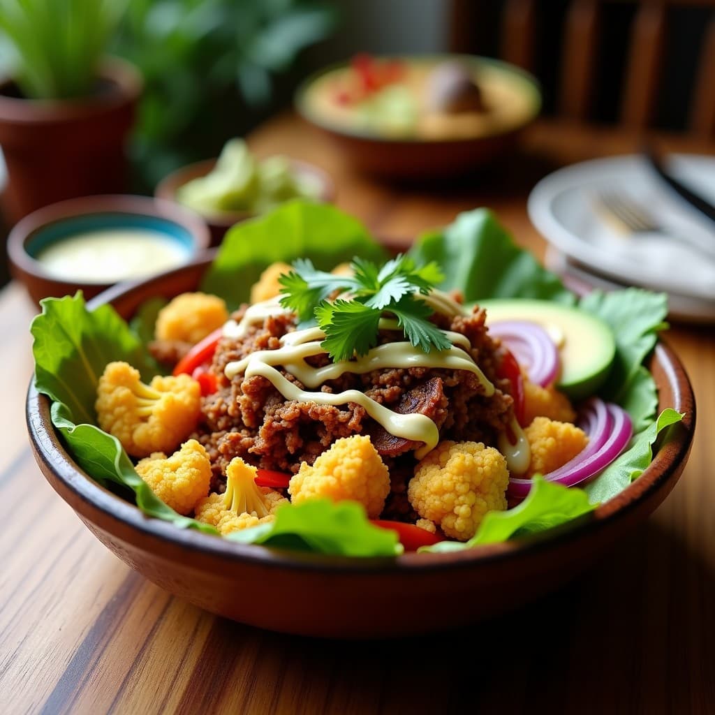 Taco Bowl de Coliflor con Carnitas de Hongos Ostra: Receta Mexicana Vegana en Airfryer
