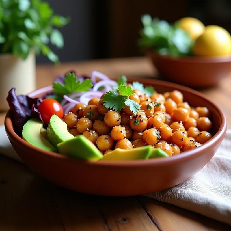 Taco Bowl de Garbanzos Crujientes y Aguacate con Salsa de Chipotle: Receta Vegana y Keto