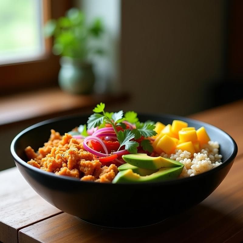Taco Bowl de Jackfruit Desmenuzado y Salsa de Mango: Receta Vegana y Alta en Fibra en Airfryer