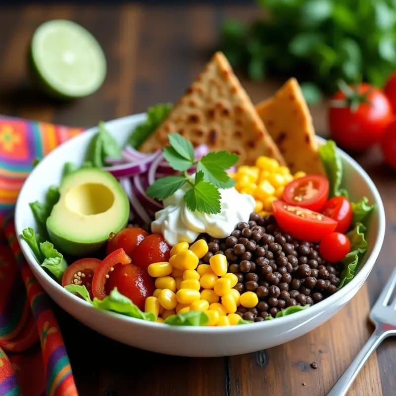 Taco Bowl de Lentejas Beluga y Aguacate: Receta Mexicana Vegana y Alta en Proteína