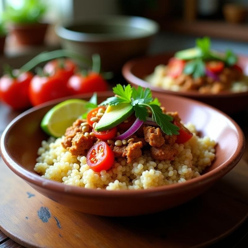 Taco Bowl de Quinoa y Jackfruit Ahumado: Receta Mexicana Vegana en 25 Minutos