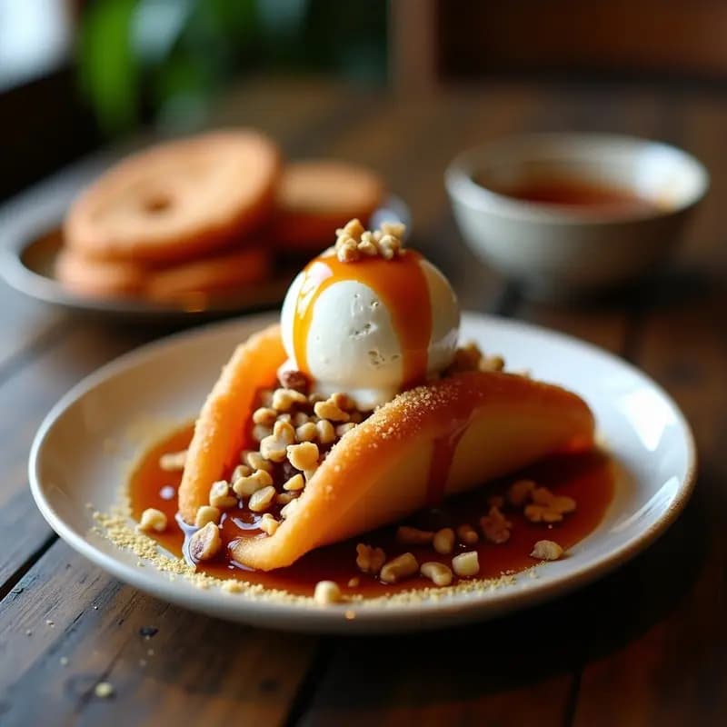 Taco de Churro Relleno de Helado de Vainilla y Salsa de Cajeta: Postre Mexicano que Derrite
