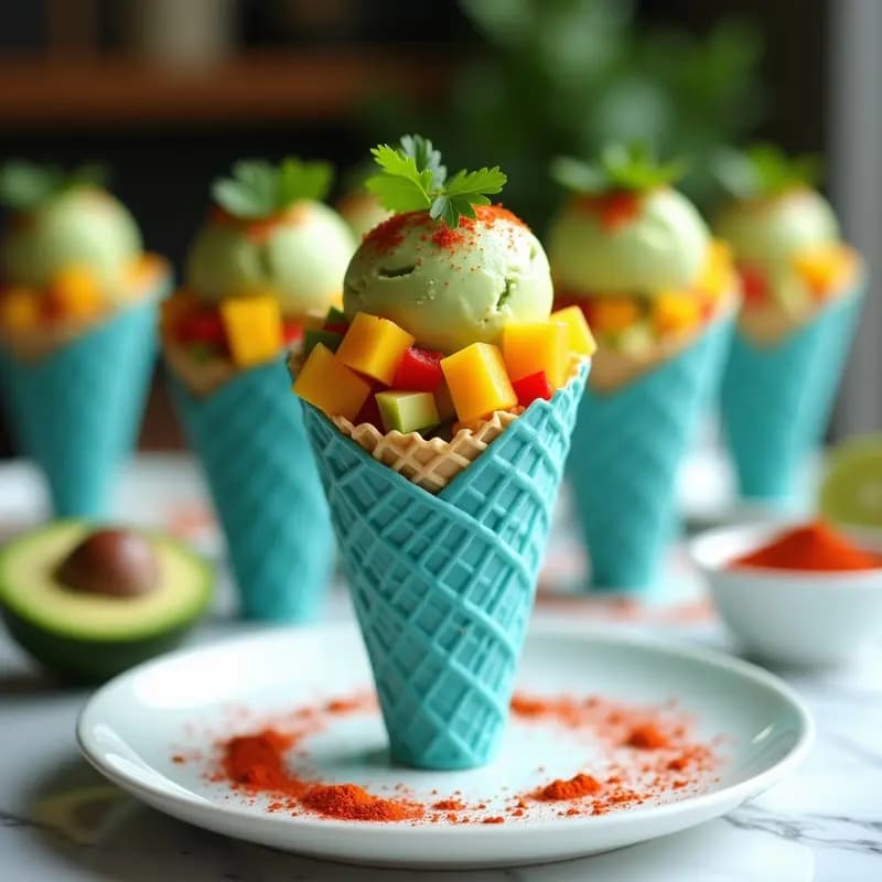 Taco Cone de Maíz Azul con Helado de Aguacate y Salsa de Chili: Postre Salado-Dulce Para Romper TikTok