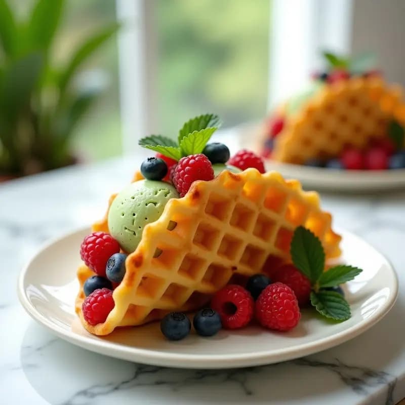 Taco Cone de Waffle: Receta Viral en Airfryer con Helado de Matcha y Frutos Rojos