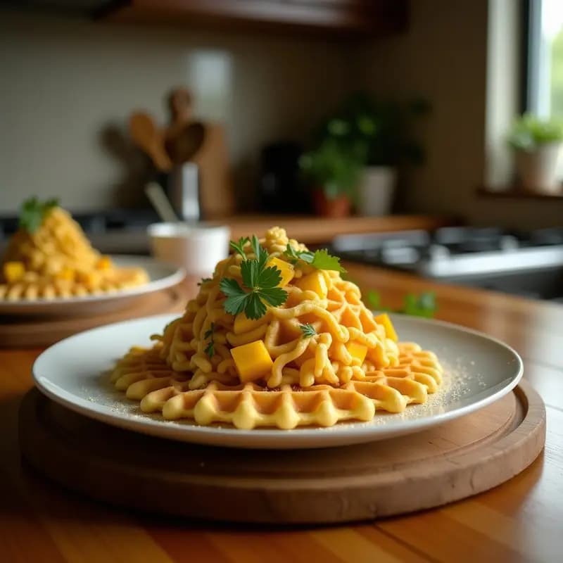 Taco Cone de Waffle Salado con Relleno de Pollo al Curry y Mango: Receta Innovadora en 20 Minutos