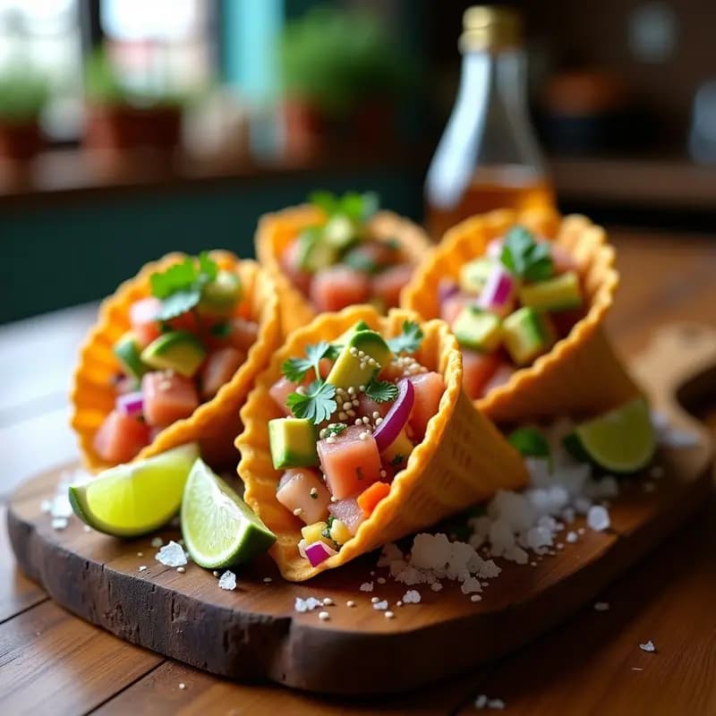 Taco de Cono de Helado Relleno de Ceviche de Atún: Fusión Mexicana-Japonesa que Deja Sin Palabras