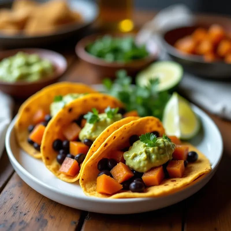 Taco Dorado de Camote y Frijoles Negros con Guacamole de Mango: Receta Fusion Mexicana en Airfryer