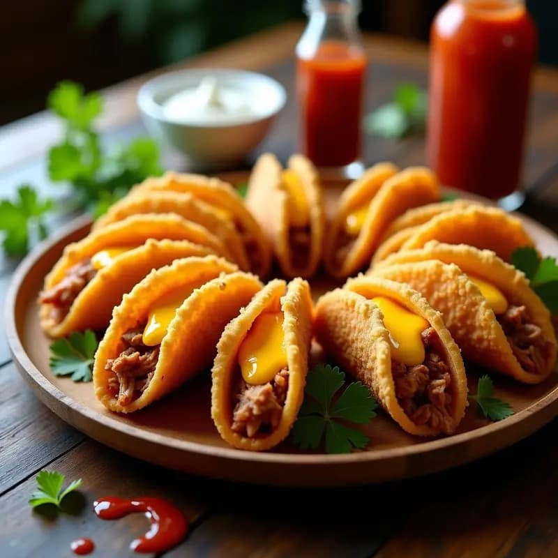 Taco Dorado de Costilla de Cerdo Desmenuzada y Queso Cheddar: Receta Crujiente y Sabrosa