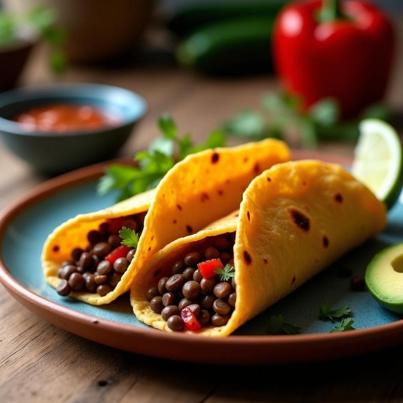 Taco Dorado de Lentejas Beluga y Pimientos Asados: Receta Mexicana Crujiente en Airfryer