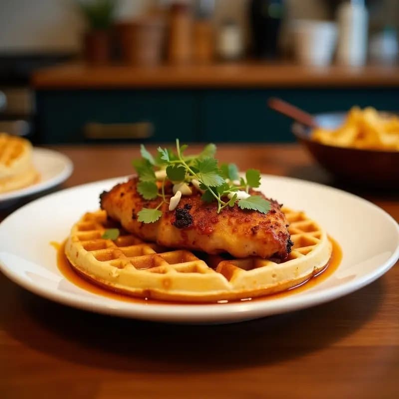 Taco Dorado de Pollo Fried Chicken con Waffles y Sirope de Arce: Fusión Mexicana-Americana