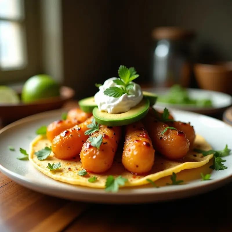 Taco Dorado de Raíces Asadas con Crema de Aguacate: Receta Mexicana Vegana y Crujiente