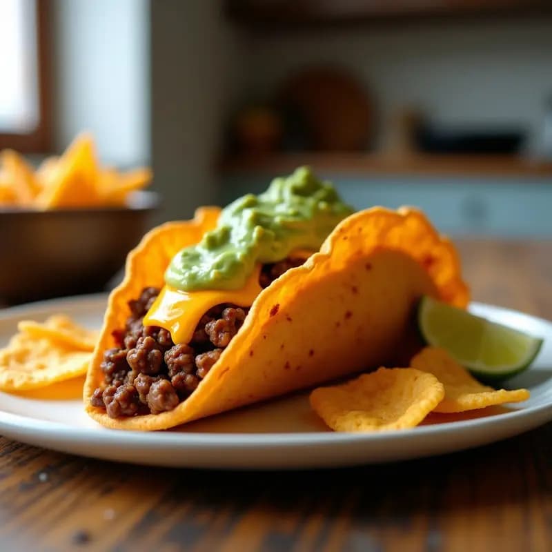 Taco de Doritos con Carne Molida, Queso y Guacamole: Snack de Estilo Universitario