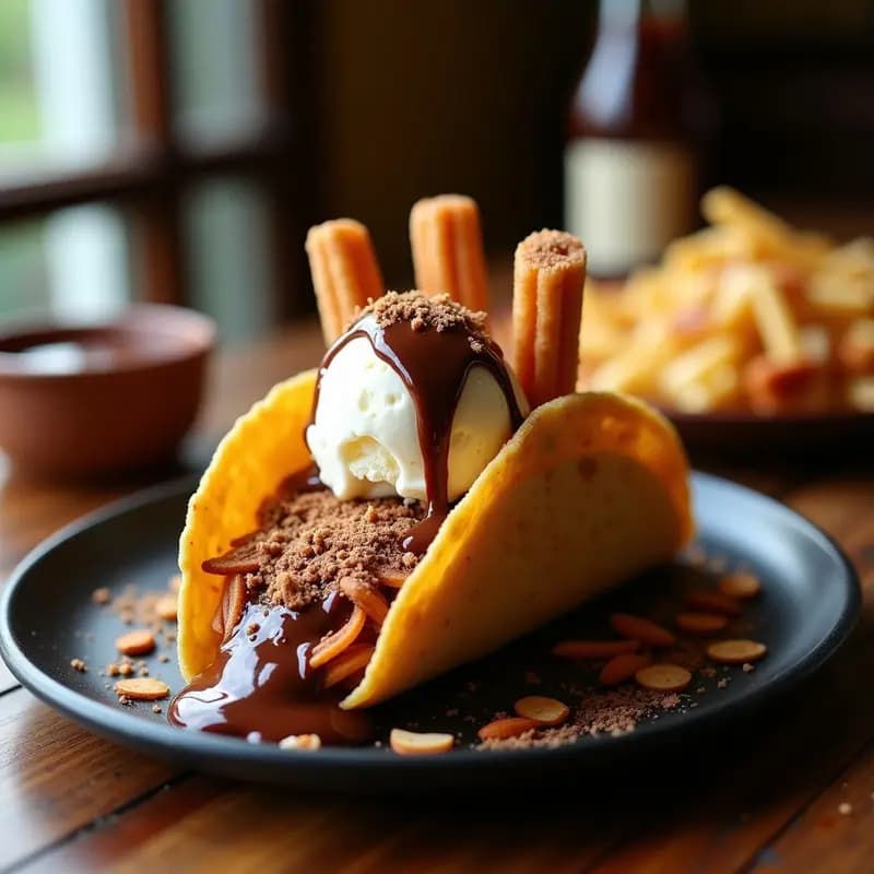 Taco Gigante de Churros con Helado y Salsa de Chocolate: Postre en Formato Salado-Dulce