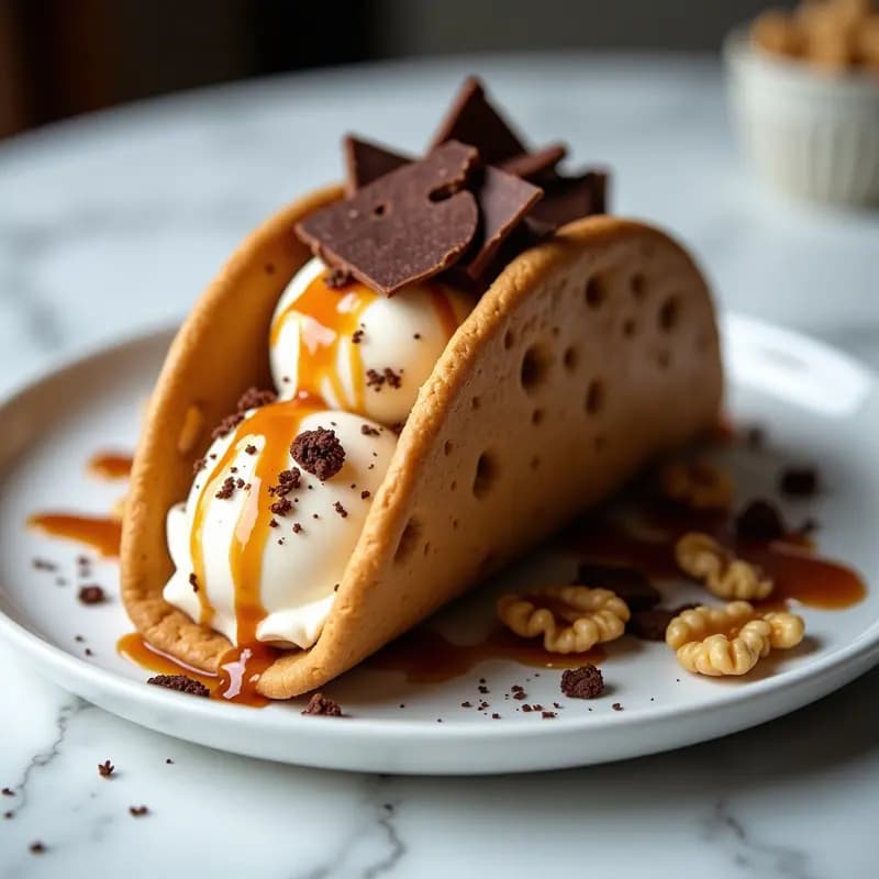 Taco de Helado con Galleta de Chocolate y Toppings de Caramelo: Receta Dulce para Verano