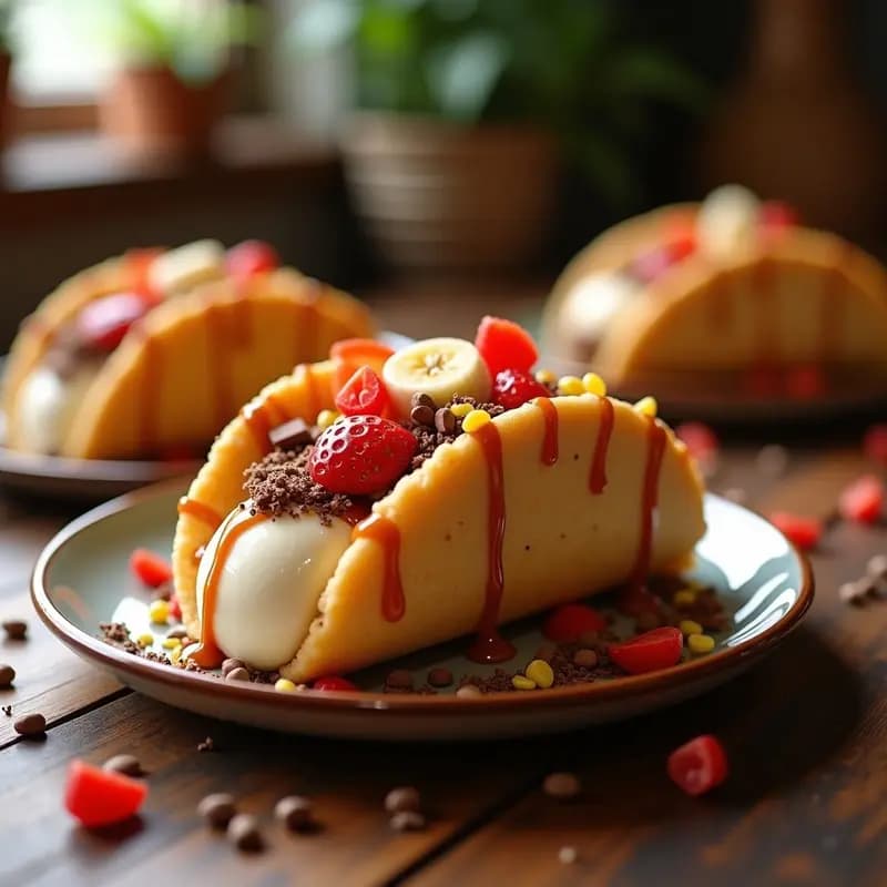 Taco de Helado: Galletas en Forma de Taco Rellenas de Helado, Frutas y Toppings Dulces