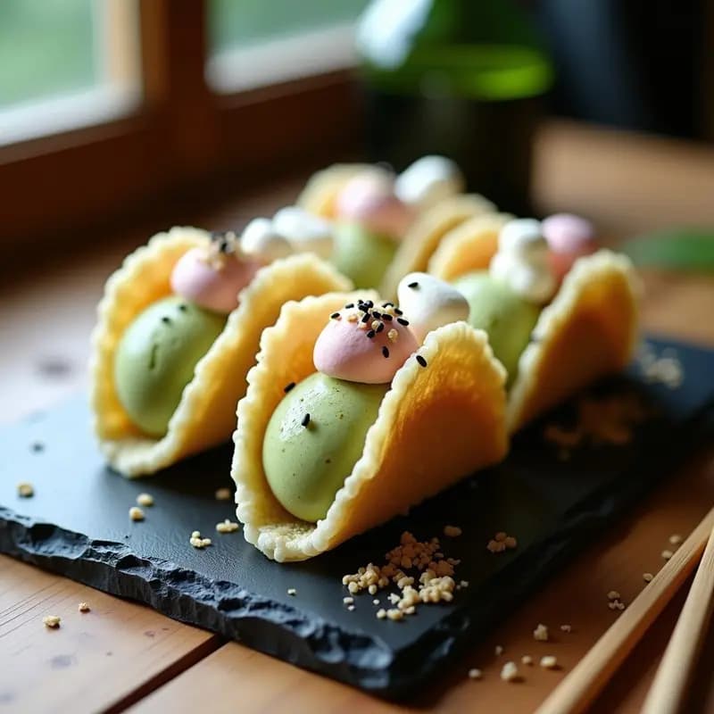 Taco de Helado de Matcha y Mochi: Postre Japonés Estético para Instagram con Toque Crujiente