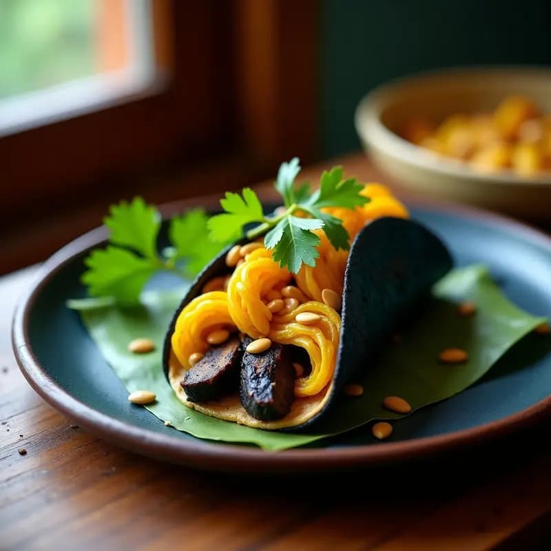 Taco de Huitlacoche y Flor de Calabaza con Salsa de Chipotle: Receta Mexicana de Autor