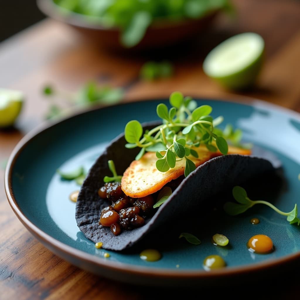 Taco de Huitlacoche con Queso de Cabra y Microgreens: Receta Mexicana Gourmet