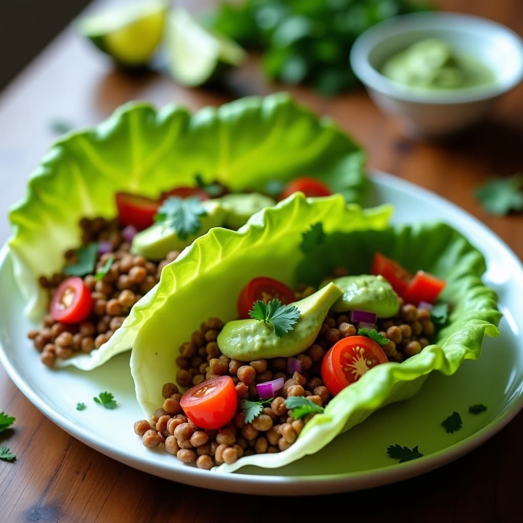 Taco de Lechuga con Relleno de Lentejas y Aguacate: Receta Crudivegana con Salsa de Limón y Cilantro