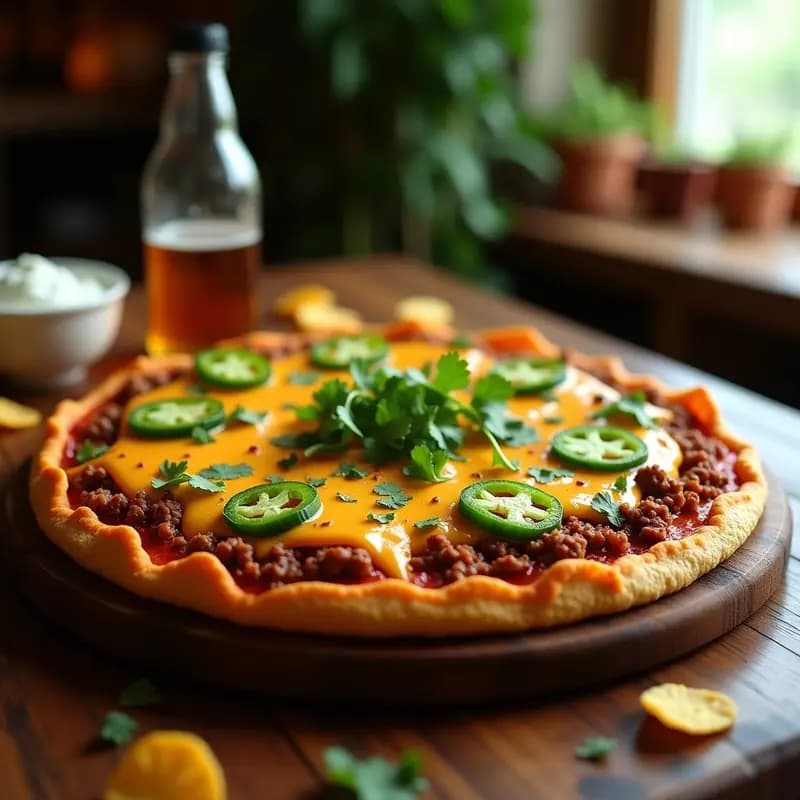Taco Pizza con Base de Totis, Carne Molida, Queso y Jalapeños: Fusión Mexicana-Italiana