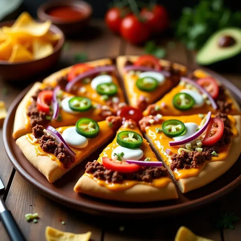 Taco Pizza con Base de Totopos y Toppings Mexicanos: Fusión que Enamora