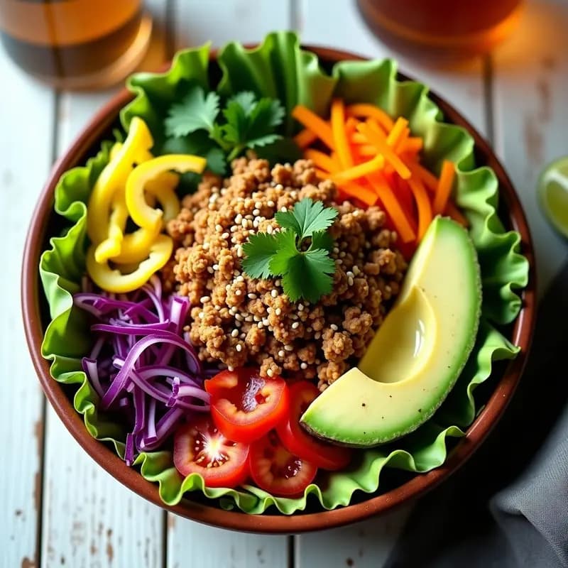Taco Salad Bowl con Carne Molida y Aguacate: Receta Mexicana Fit y Sin Lácteos