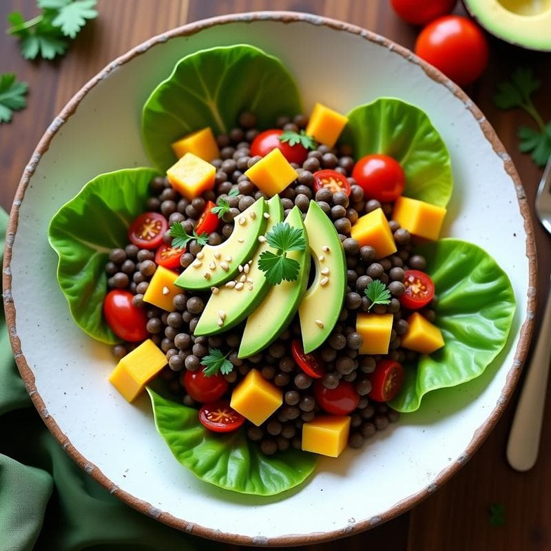 Taco Salad de Lentejas Beluga con Aderezo de Limón y Cilantro: Receta Vegana y Alta en Hierro