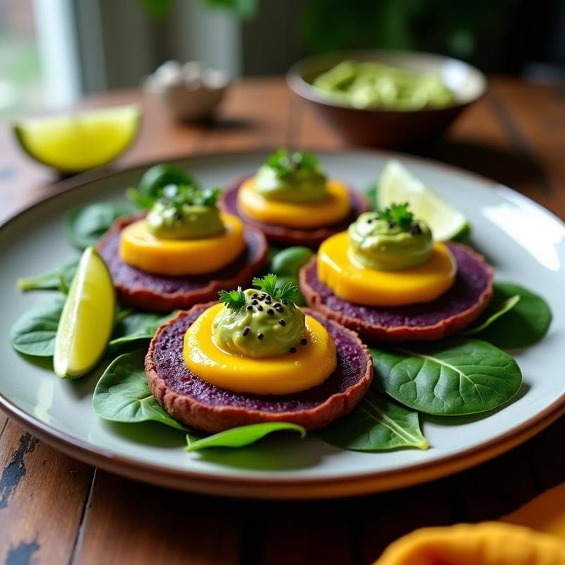 Tacones de Camote Morado con Guacamole de Mango: Receta Vegana Sin Horno