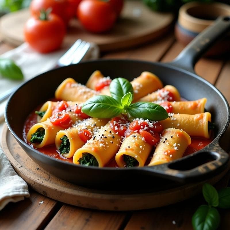Tacones de Canelones Rellenos de Espinacas y Ricotta: Receta Italiana Sin Horno en 25 Minutos