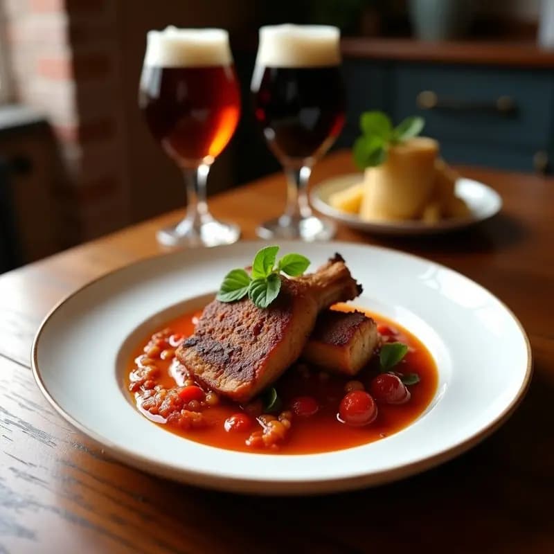 Tacones Ibéricos en Cerveza Negra con Salsa Brava: Receta Española Gourmet en 25 Minutos