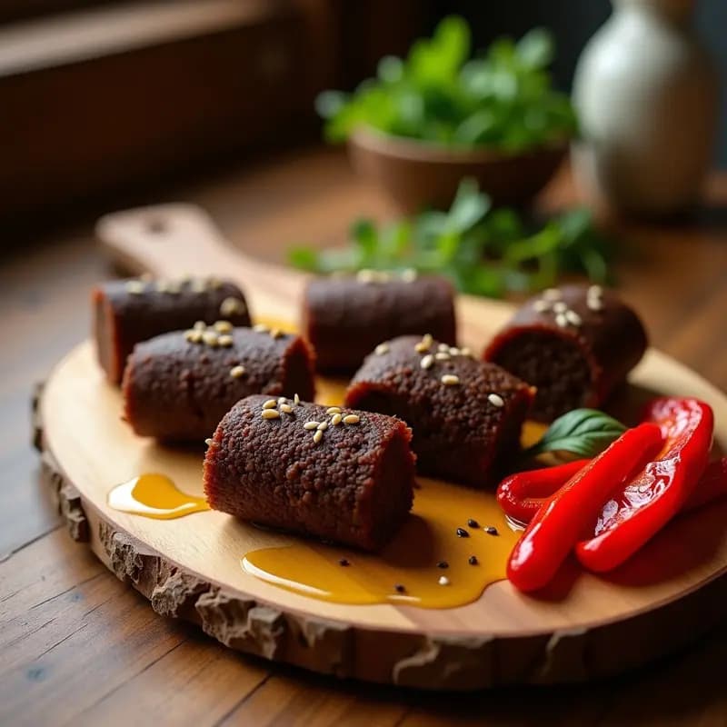 Tacones de Morcilla Vegana con Pimientos Asados: Tapa Española Sin Carne y Sin Gluten