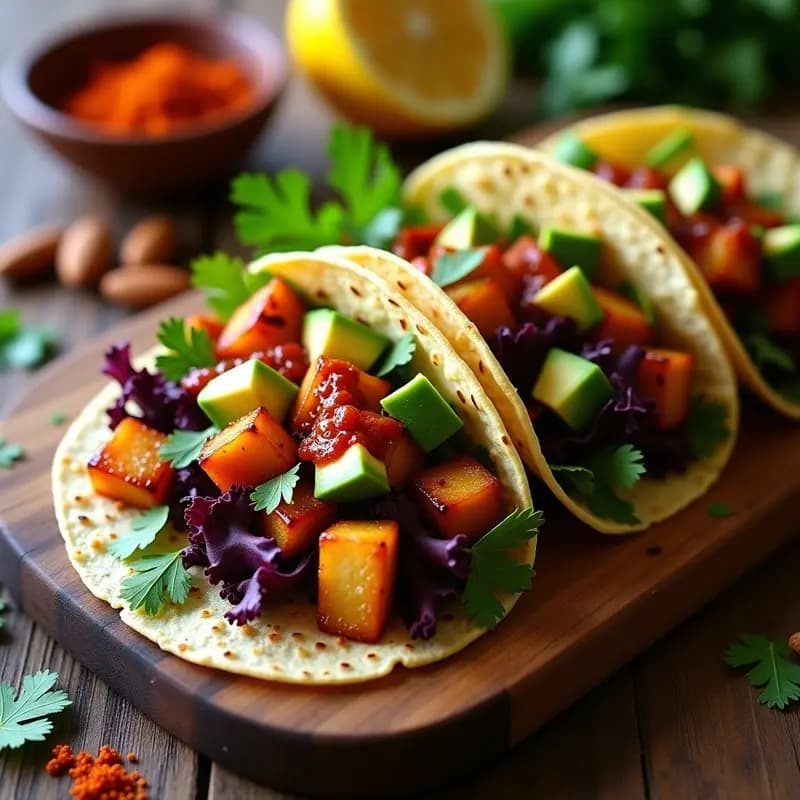 Tacos de Patata Ahumada con Salsa Romesco: Receta Vegana y Sin Gluten en 30 Minutos