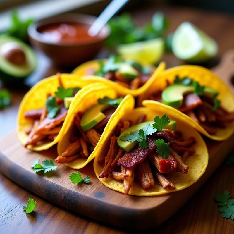 Tacos de Jackfruit Ahumado con Panceta Vegana: Receta Rápida y Sin Colesterol