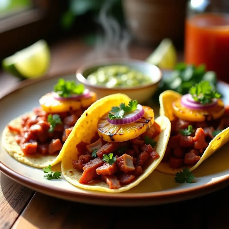Tacos Al Pastor con Piña Asada: Receta Mexicana de Taquería en Casa con Marinado de Achiote
