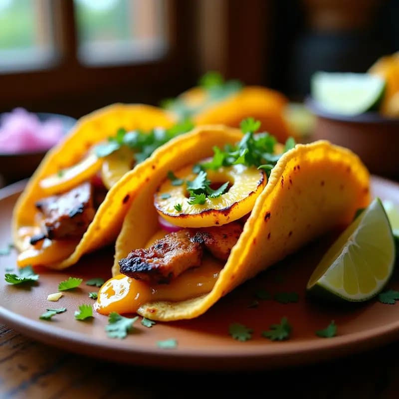 Tacos al Pastor con Piña Asada y Triple Queso Fundido: Sabores que Explosionan en la Boca