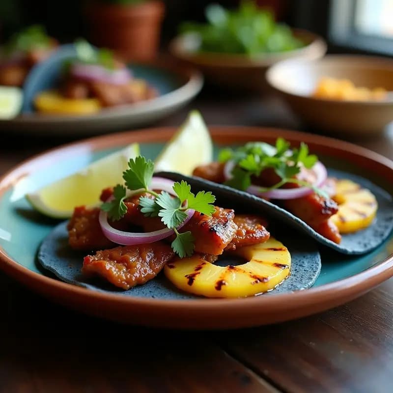 Tacos al Pastor con Piña Asada: Receta Mexicana en Tortillas de Maíz Azul