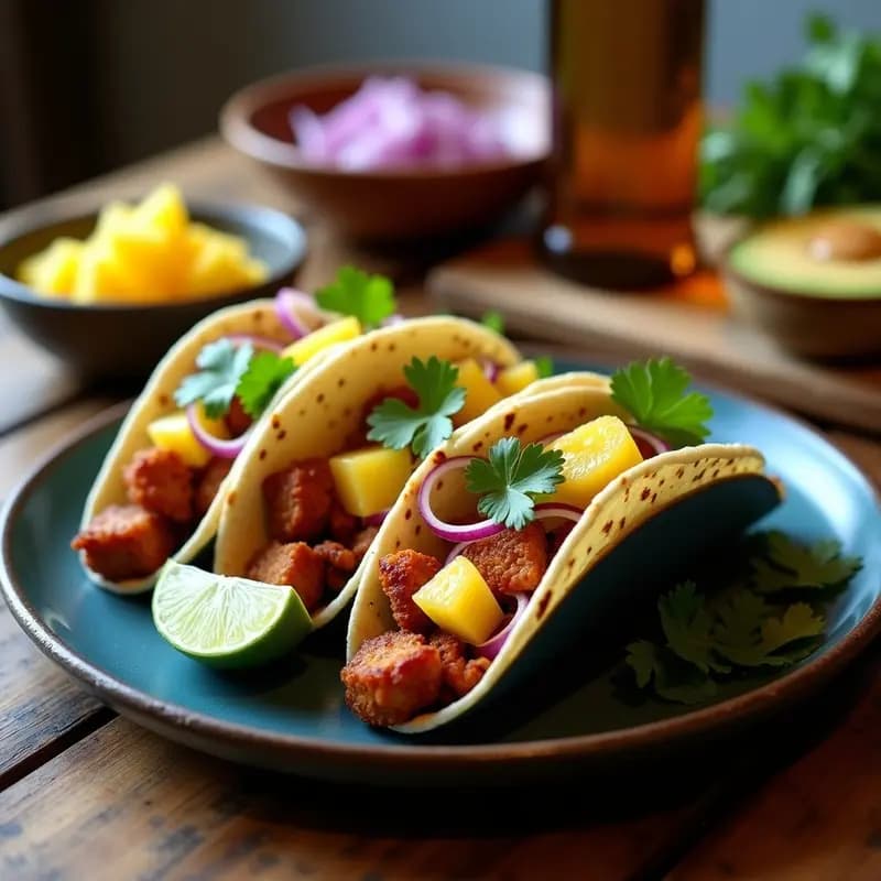 Tacos al pastor de ananá y seitán: Receta mexicana crujiente en airfryer