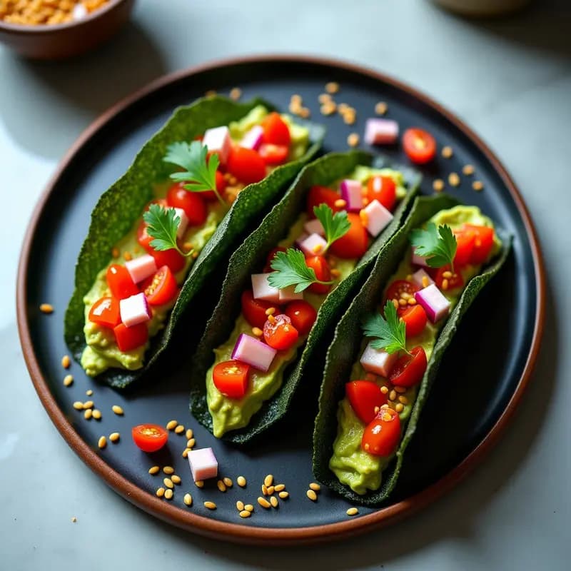 Tacos de Alga Nori con Guacamole de Edamame y Salsa de Tamarindo: Receta Vegana Alta en Omega-3