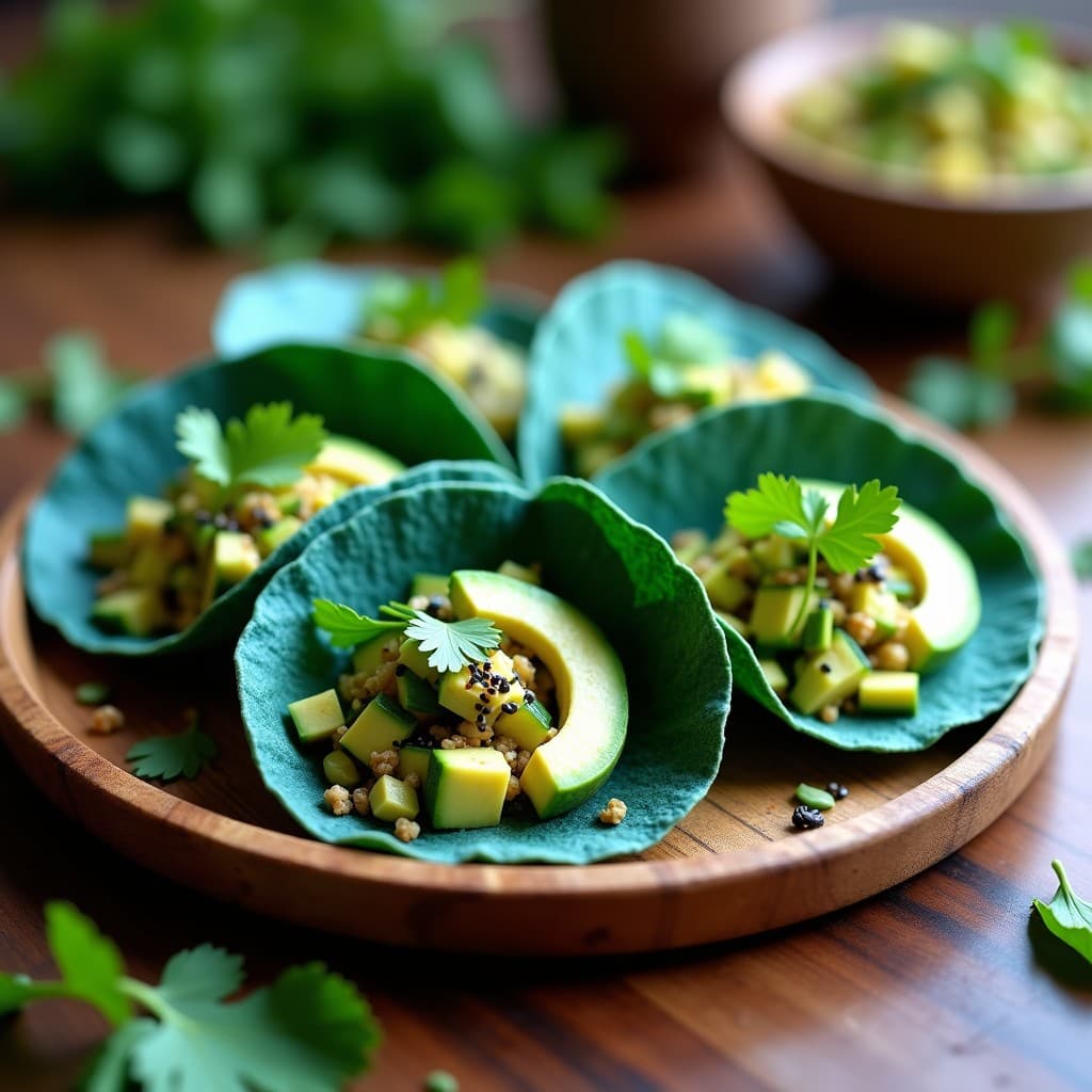 Tacos de Algas Espirulina y Ceviche de Zucchini: Receta Vegana Crudivegana con Toque Marino
