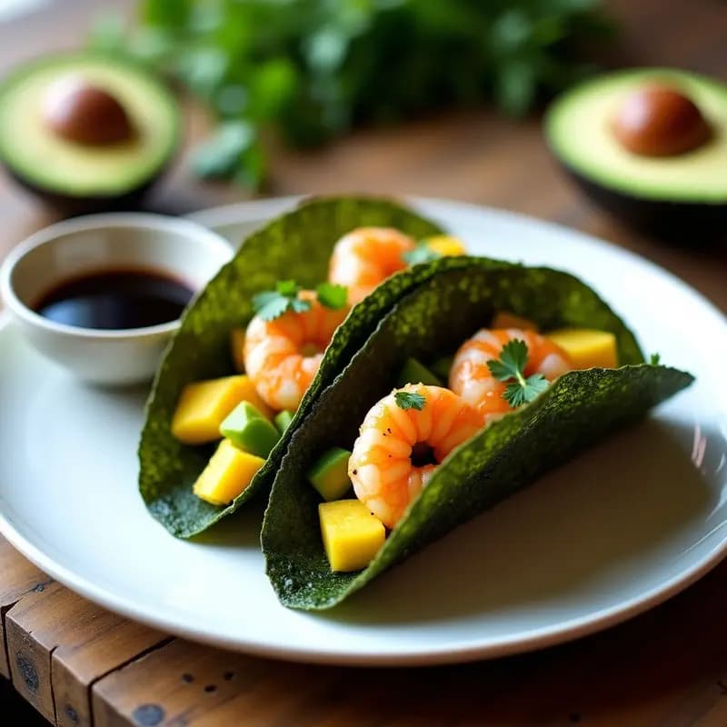 Tacos de Algas Nori Rellenos de Aguacate y Camarones al Ají Amarillo: Receta Japo-Peruana en Airfryer