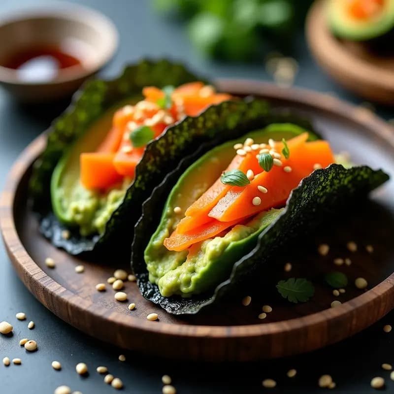 Tacos de Algas Nori Rellenos de Aguacate y Surimi de Zanahoria: Receta Vegana con Umami Explosivo