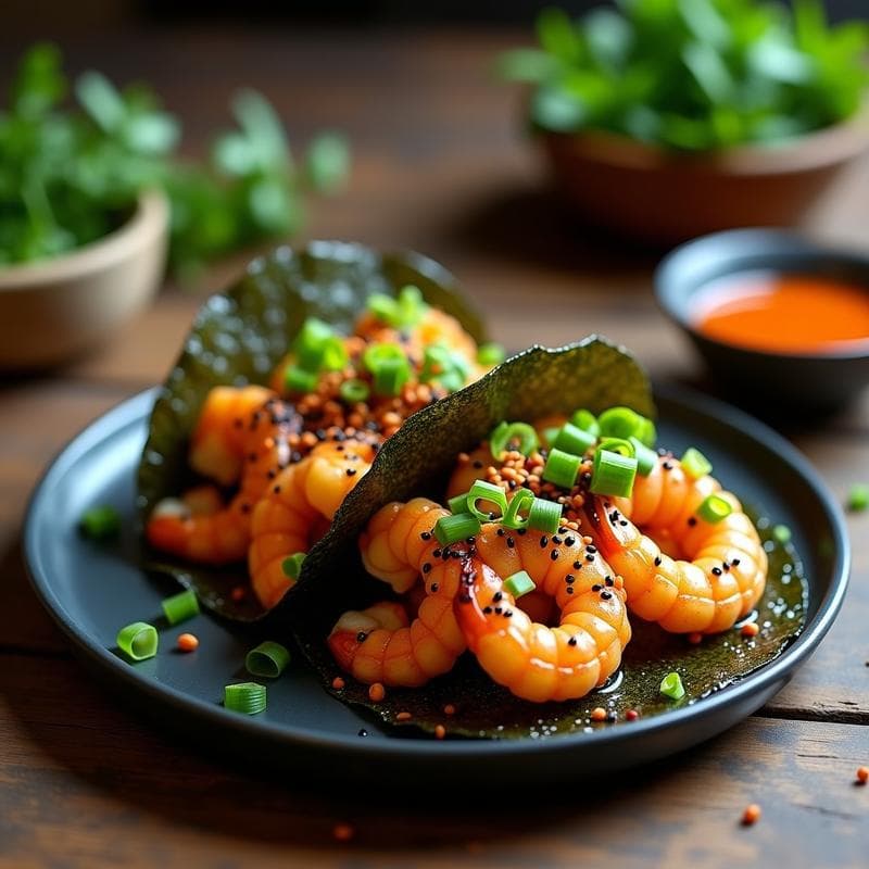 Tacos de algas nori con camarones maracuyá: receta fusión japonesa-peruana en airfryer