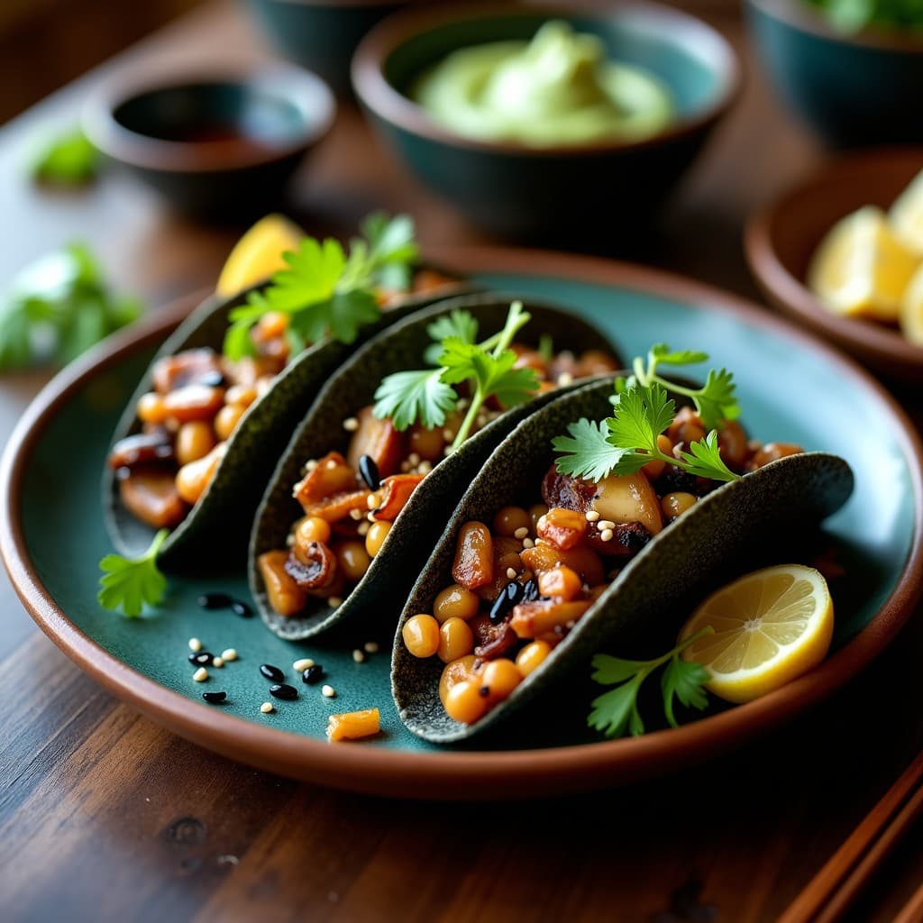 Tacos de Algas Nori y Champiñones Shimeji: Receta Japonesa-Mexicana Fusion en Airfryer Sin Gluten