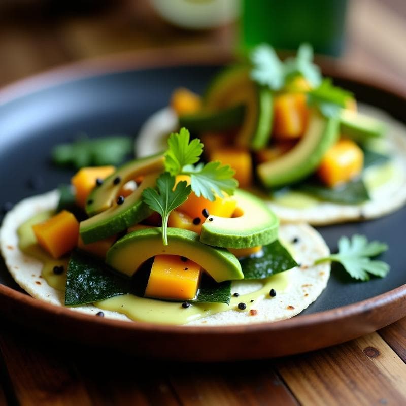 Tacos de Algas Nori y Mango con Salsa de Wasabi: Receta Vegana y Keto en 15 Minutos